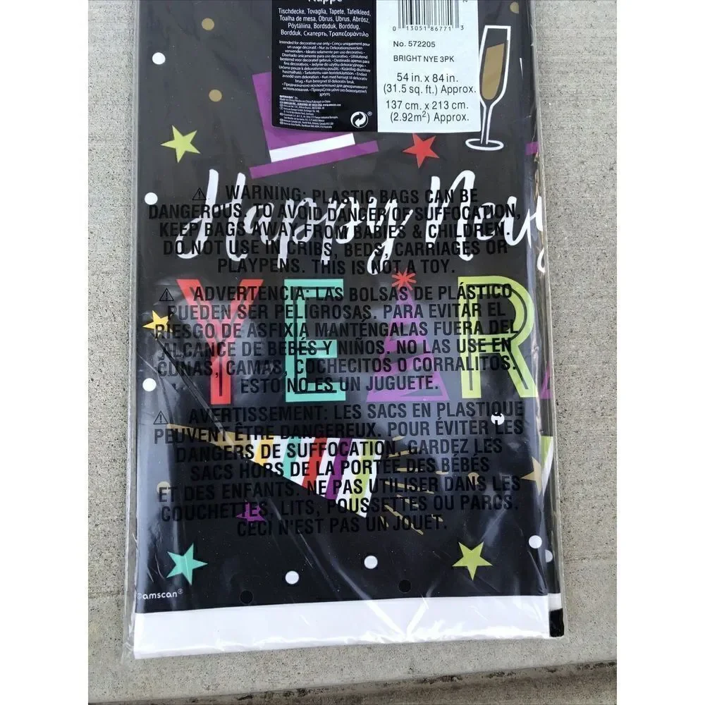 Happy New Years  3 Pk Plastic Table covers 54